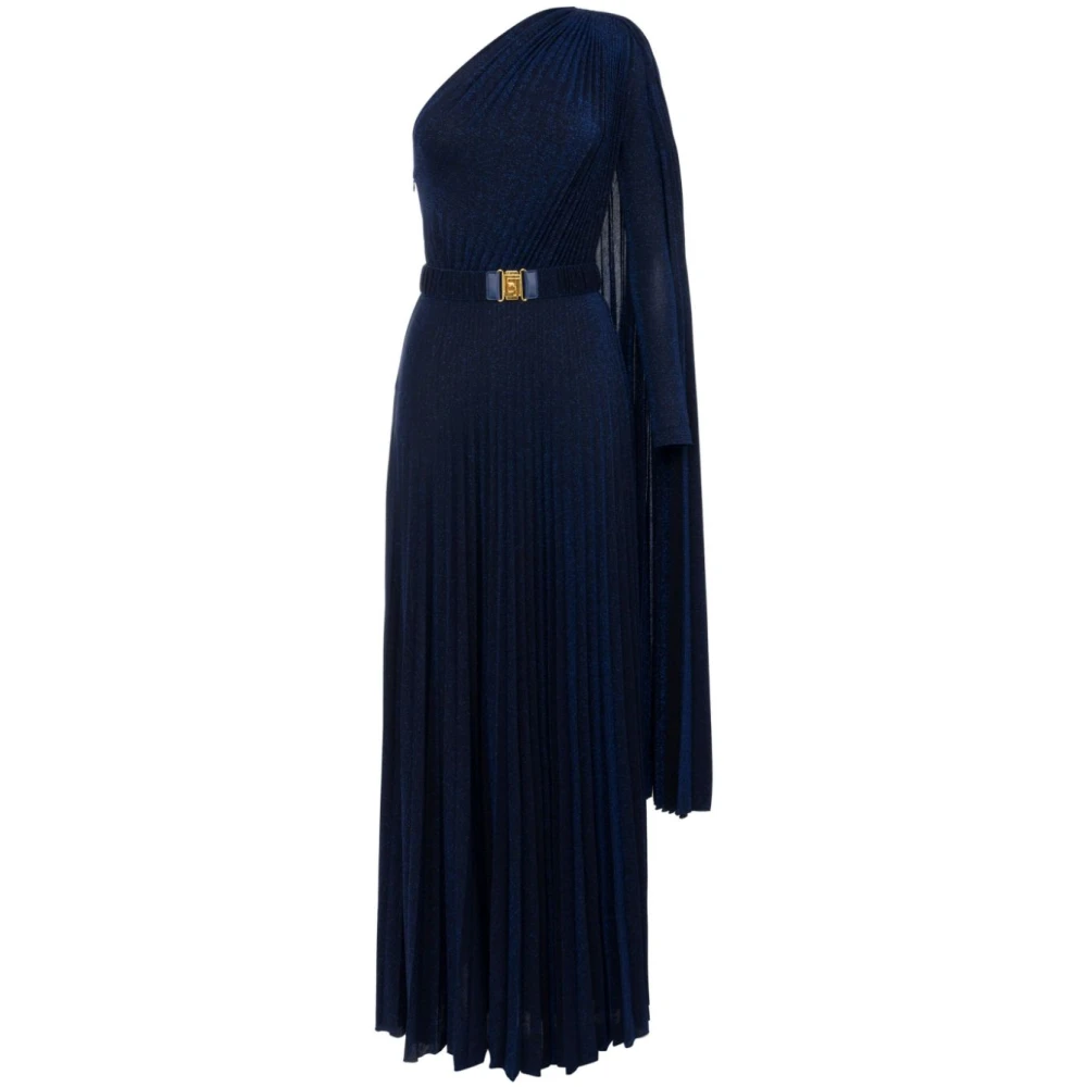 Elisabetta Franchi Blauwe Rode Loper Geplooide Jurk Blue Dames