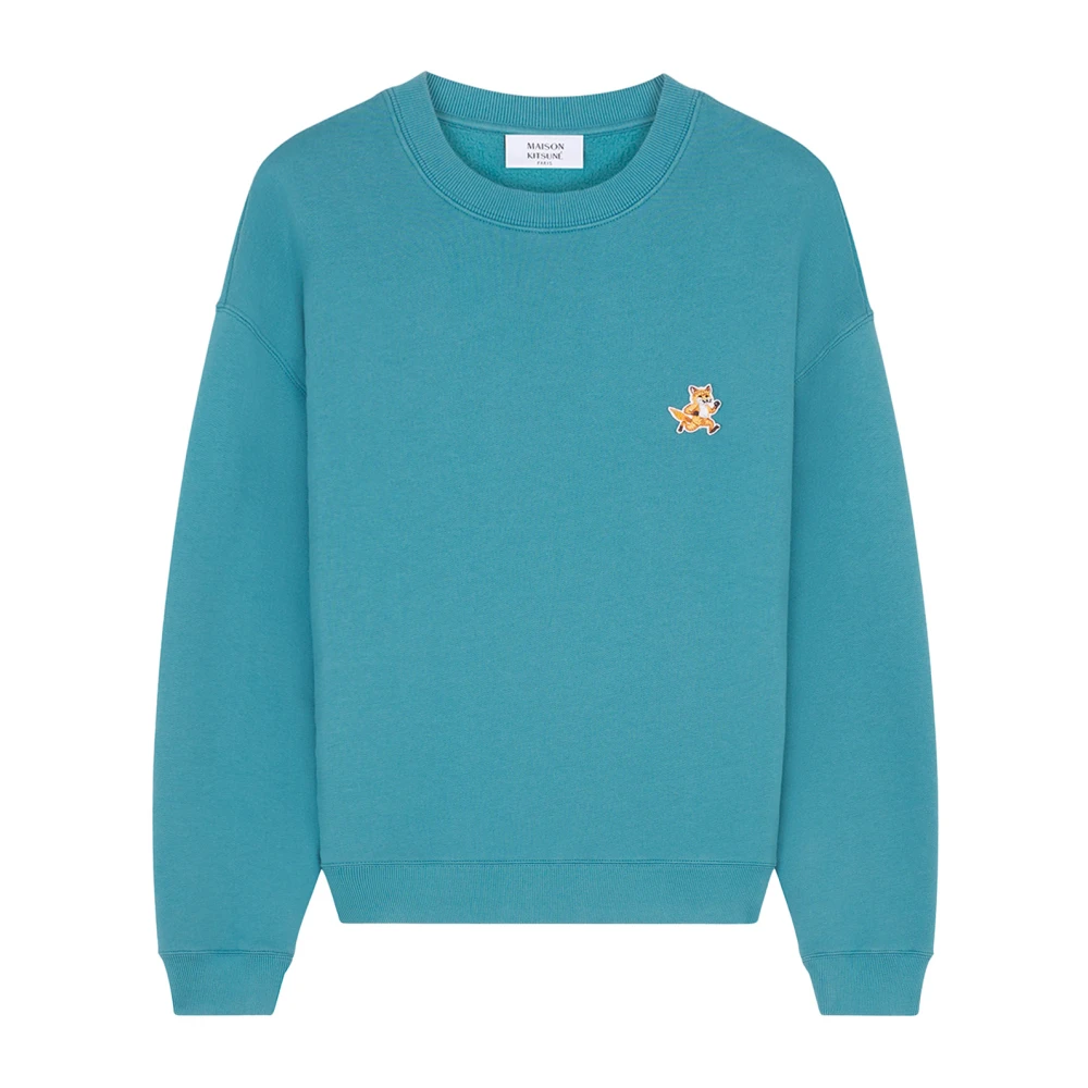 Maison Kitsuné Geborduurde katoenen sweatshirt met ronde hals Blue Heren