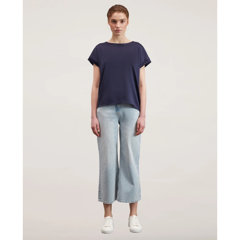 Motivi Satin Front T-Shirt met Kimono Mouwen Blue Dames