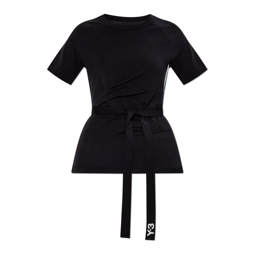 Y-3 Women's Black T-Shirt With Drawstrings - T-Shirts - Xs - Tops