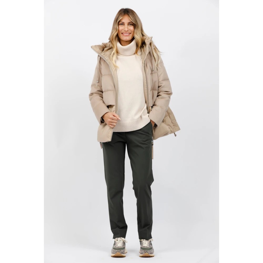 Duno Korte wollen en satijnen parka met verstelbare capuchon Brown Dames