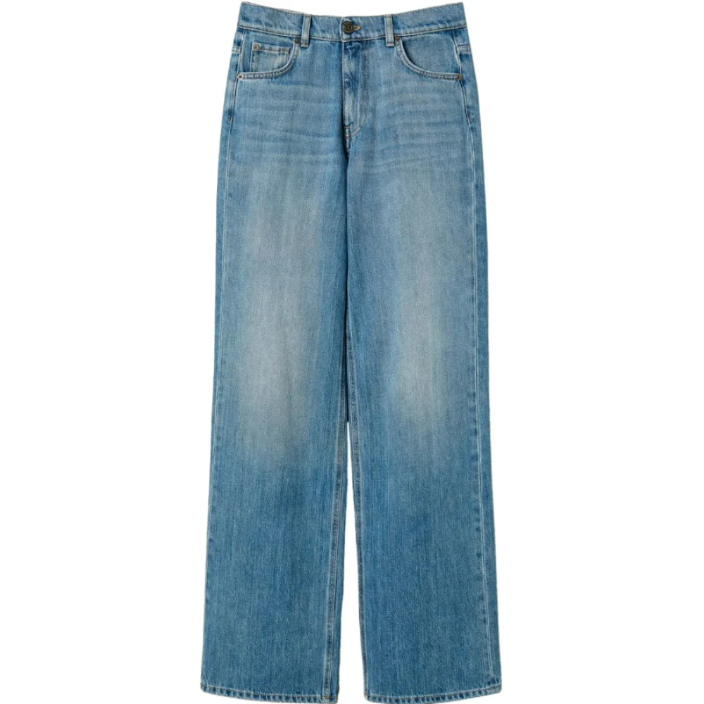 Twinset Women's Blue Straight Fit Jeans, W29, Denim Straight Jeans Front Button Closure