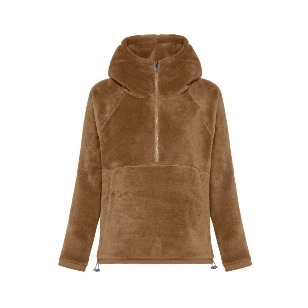 Deha Bruine Lange Pels Sweater Hoodie Brown Dames