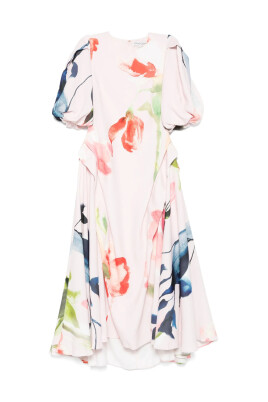 robe-rose-a-imprime-floral-et-manches-bouffantes