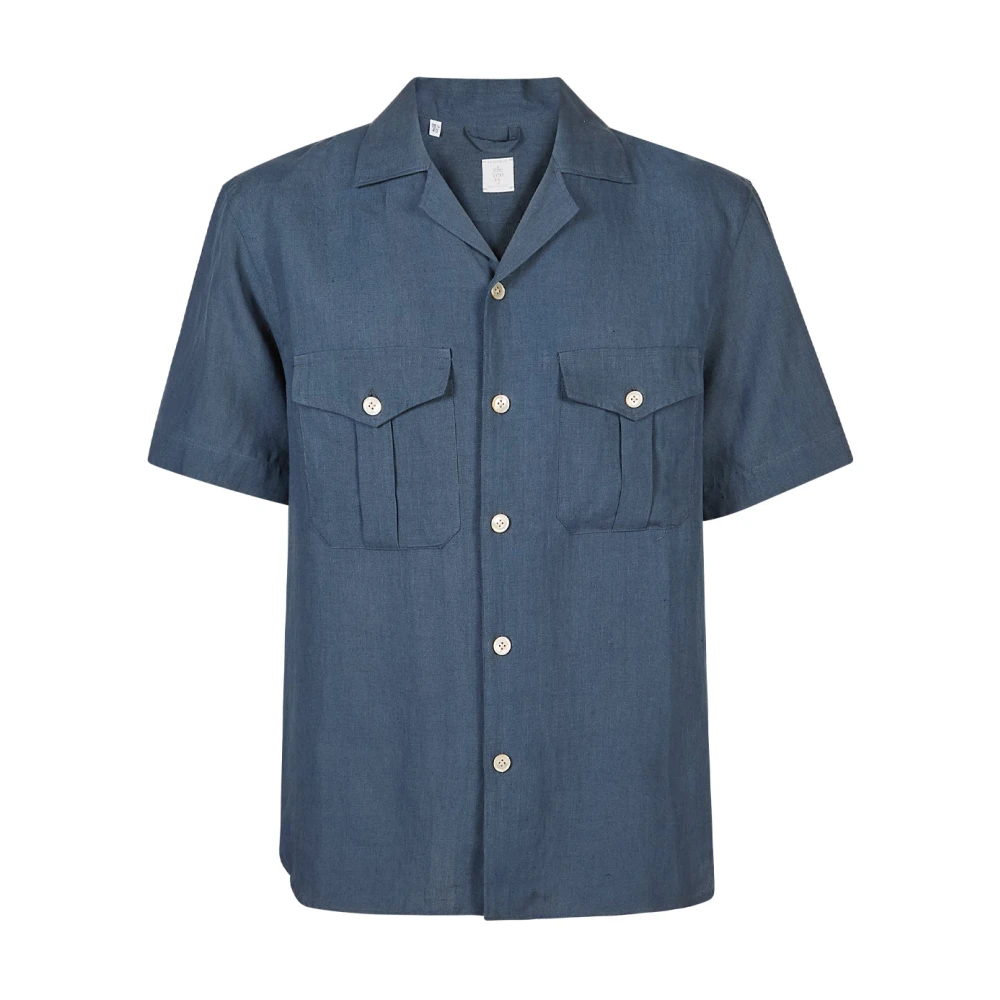 Eleventy Men's Blue Two-Pocket Bowling-Collar Shirt - Short Sleeve Shirts - Xl - Shirts
