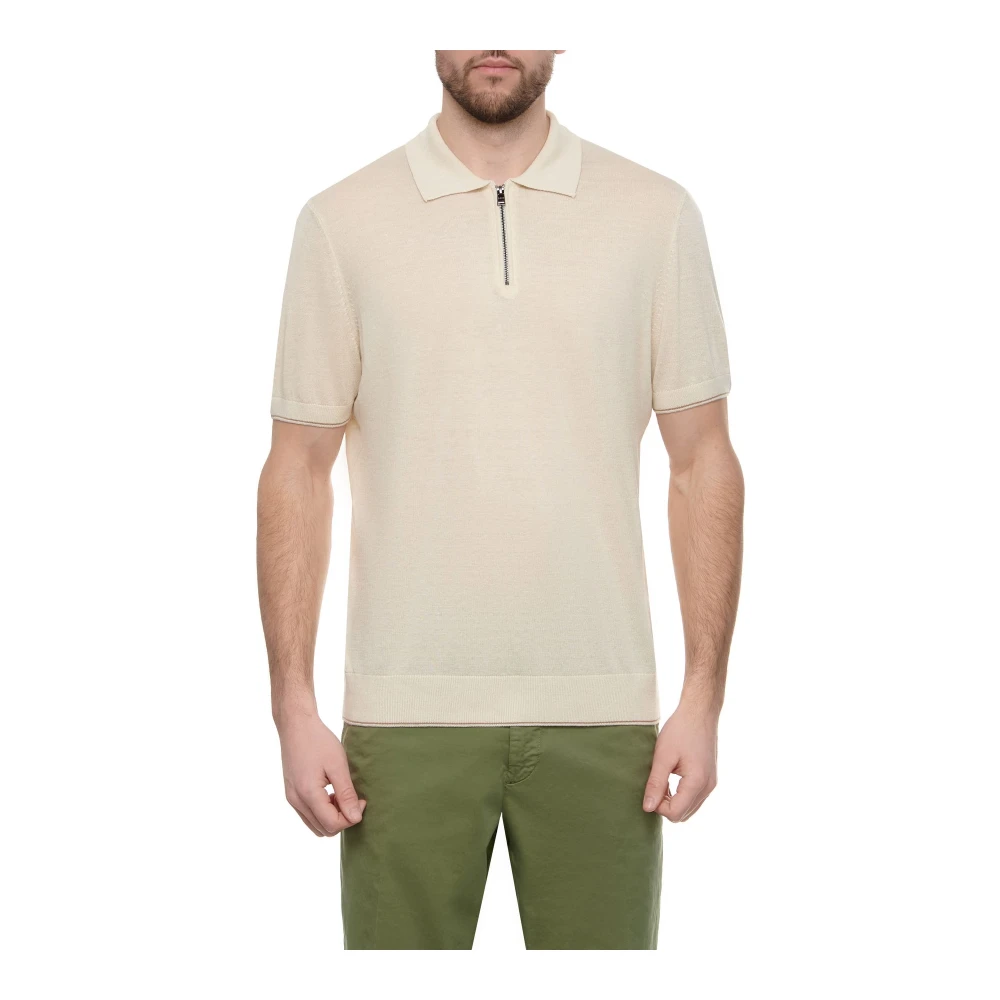 Boss Zip Linen Polo Trieste Cream Beige Heren