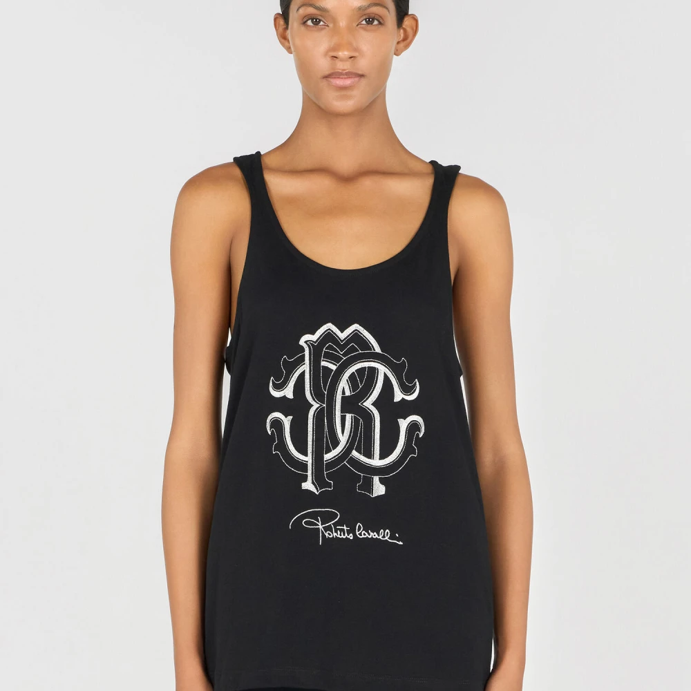 Roberto Cavalli Monogram RC Racerback Tank Top Black Dames