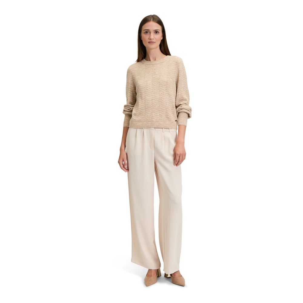 Betty & Co Chunky Gebreide Lurex Trui Beige Dames