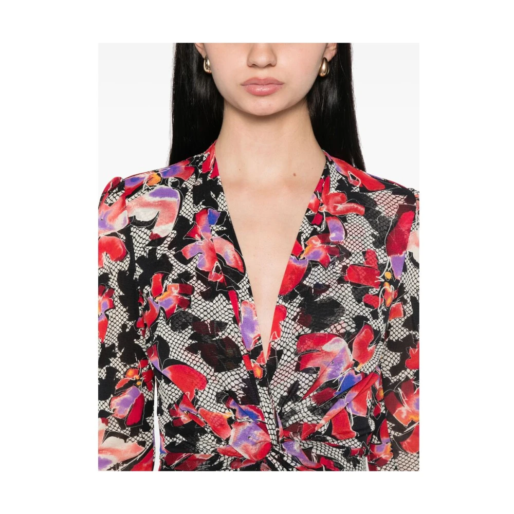 Diane Von Furstenberg Bloemen Mesh V-hals Jurk Multicolor Dames