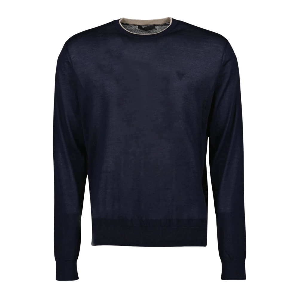 Prada Men's Blue Round-Neck Knitwear, M, Wool And Silk Jumper