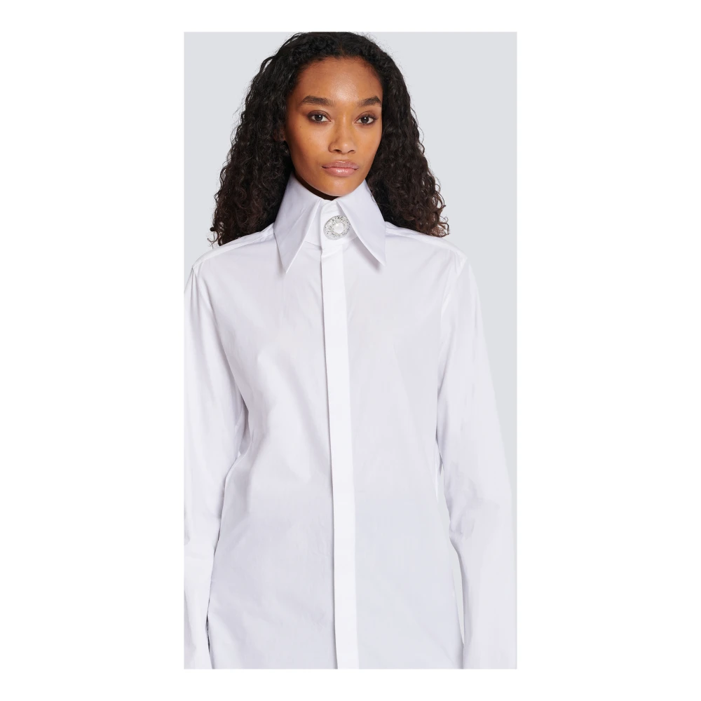 Balmain Poplin Blouse met Juweelknoop White Dames