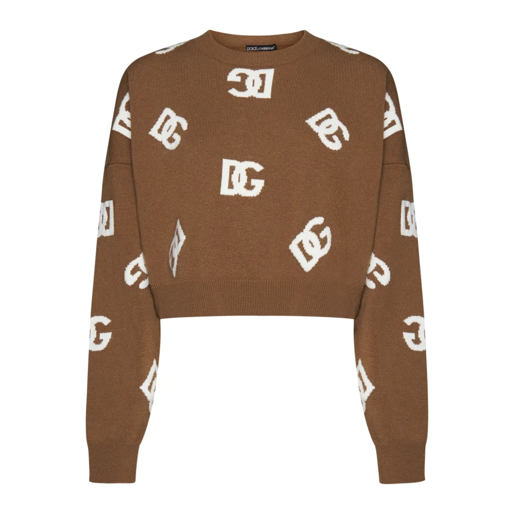 Dolce & Gabbana Monogram Wol Jumper Sweaters Brown Dames