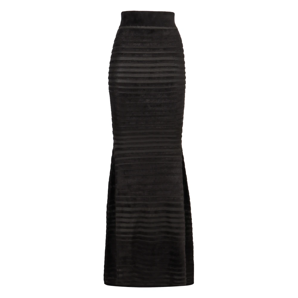 Nina Ricci Gestreepte Flared Gebreide Maxi Rok Black Dames