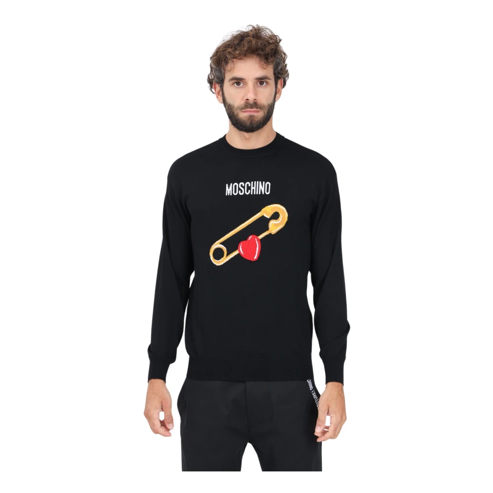 Moschino Hart Veiligheidsspeld Crewneck Sweater Black Heren