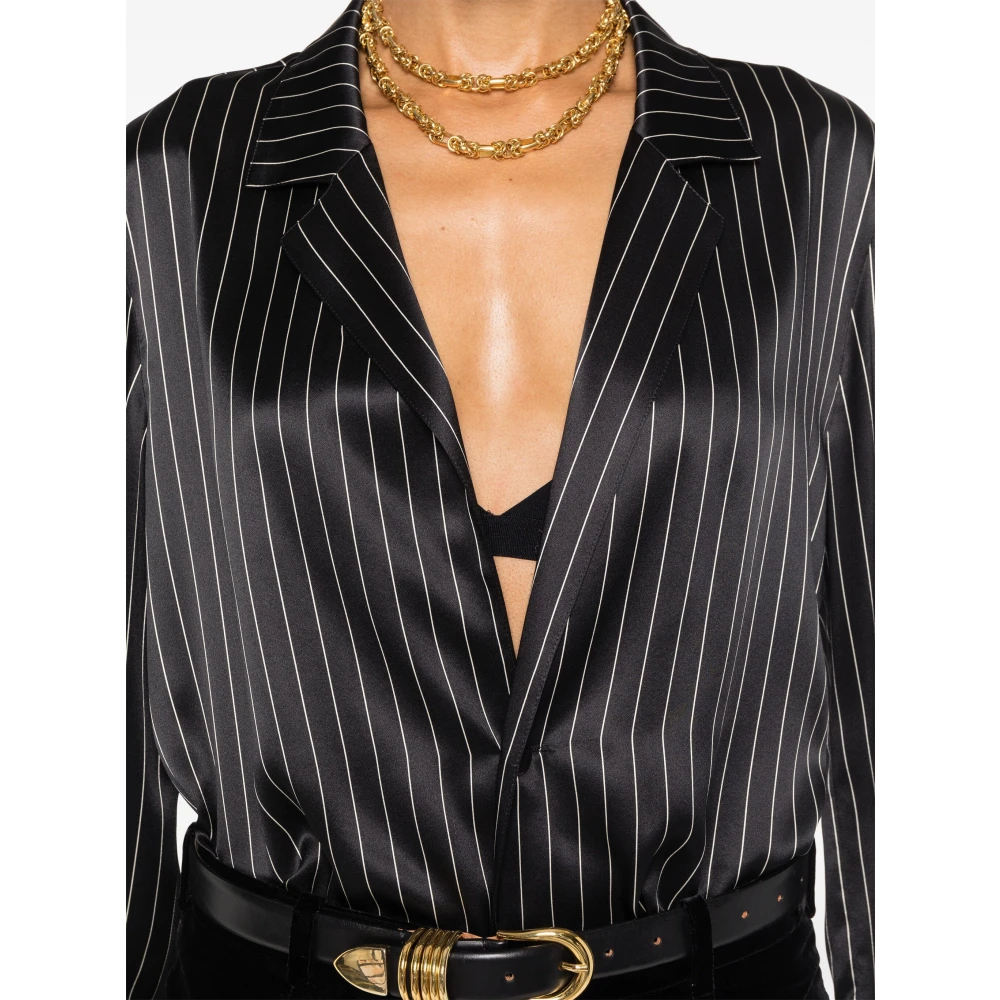 Saint Laurent Zijden gestreept pyjamashirt Black Dames