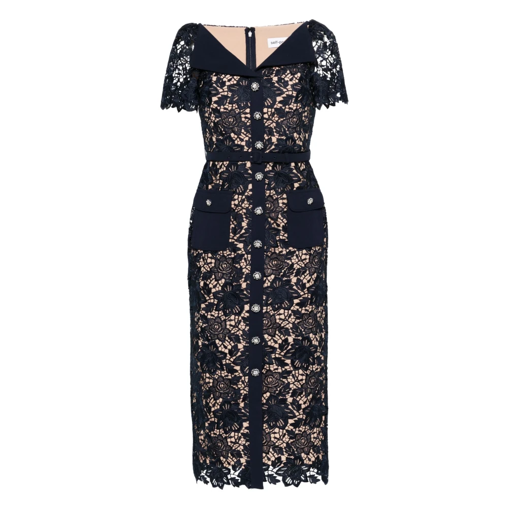 Self Portrait Blauwe Kant Midi Jurk Elegante Stijl Blue Dames