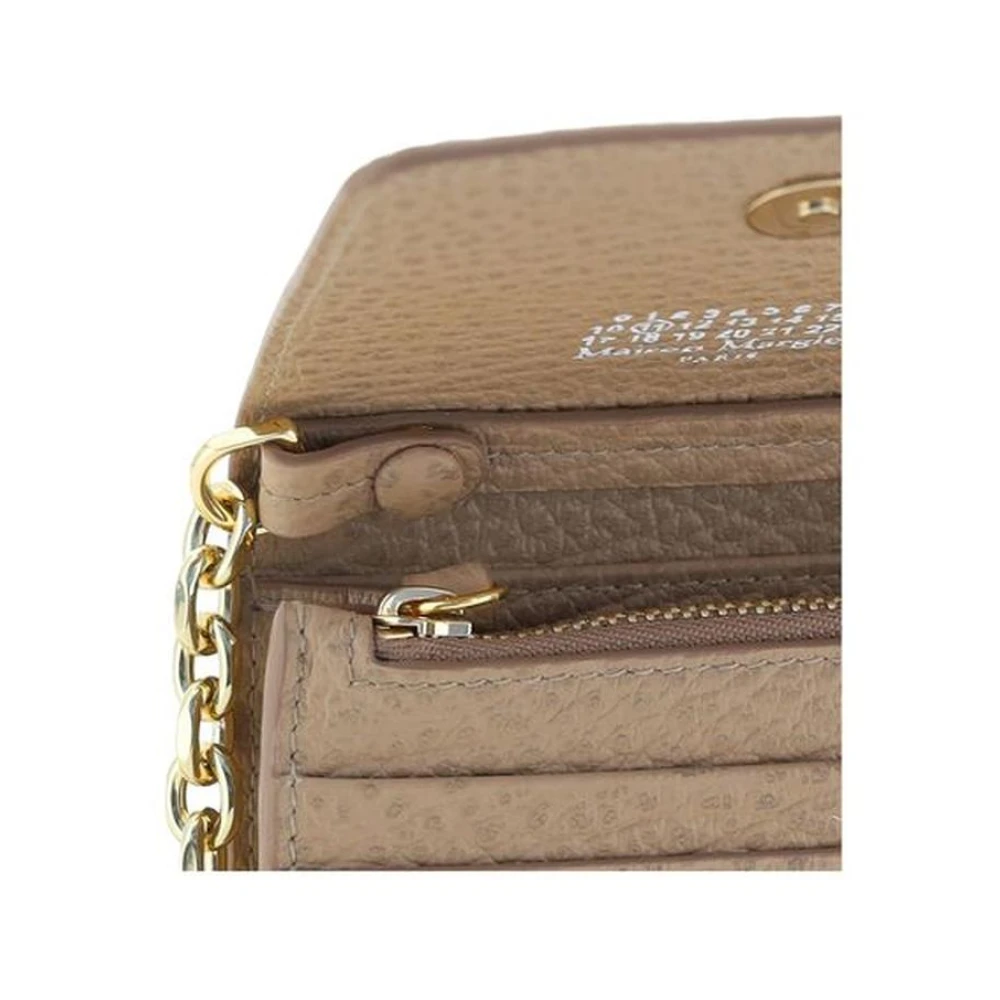 Maison Margiela Leren kettingportemonnee met kaartsleuven Beige Dames
