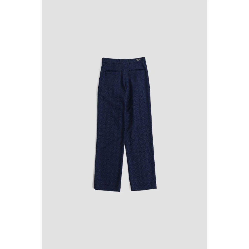 Marine Serre Navy Blue Jacquard Straight-Leg Broek Blue Heren