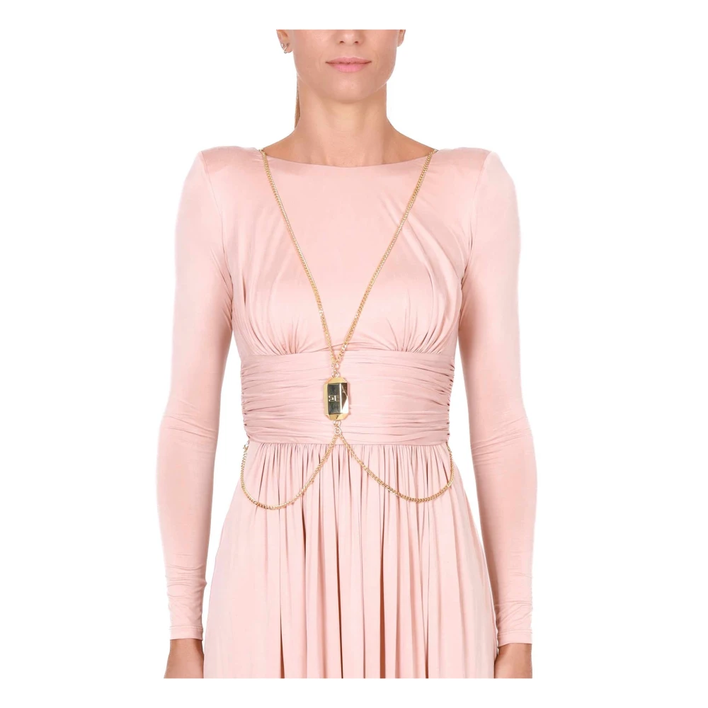 Elisabetta Franchi Elegante Lange Jurk met Achteropening Pink Dames