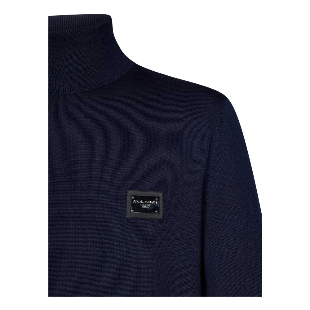 Dolce & Gabbana Blauwe Geribbelde Coltrui Trui Blue Heren