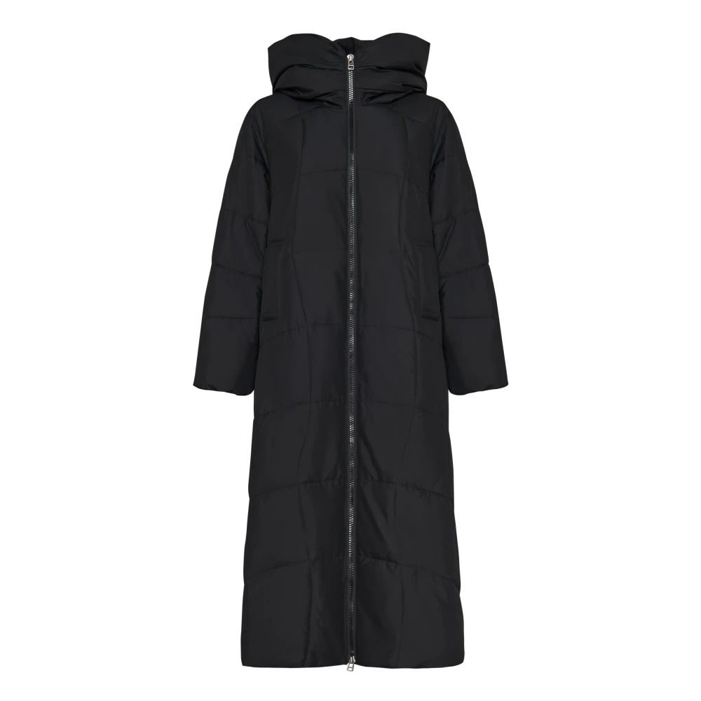 Cesare Gaspari Oversized gewatteerde jas met capuchon en nepbont manchetten Black Dames