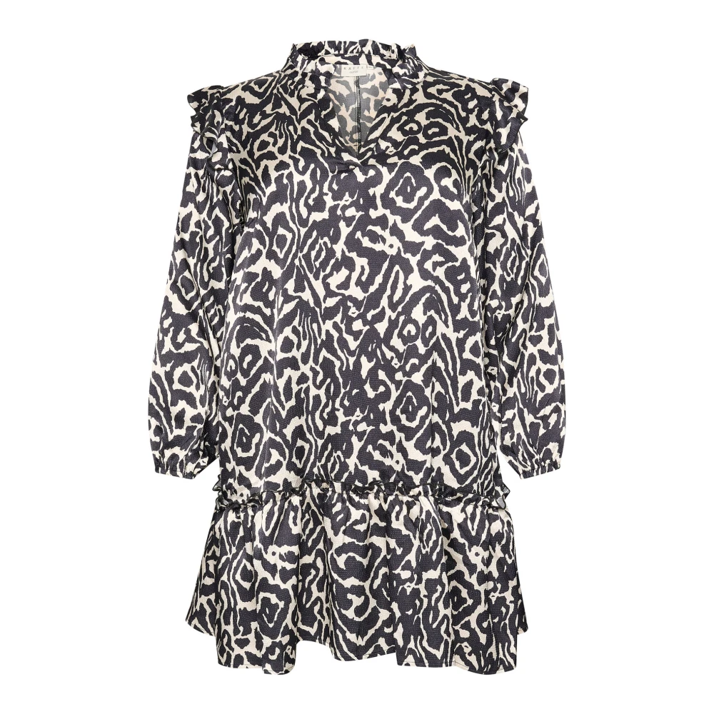 Kaffe Curve Elegante Zwart Off White Print Jurk Multicolor Dames