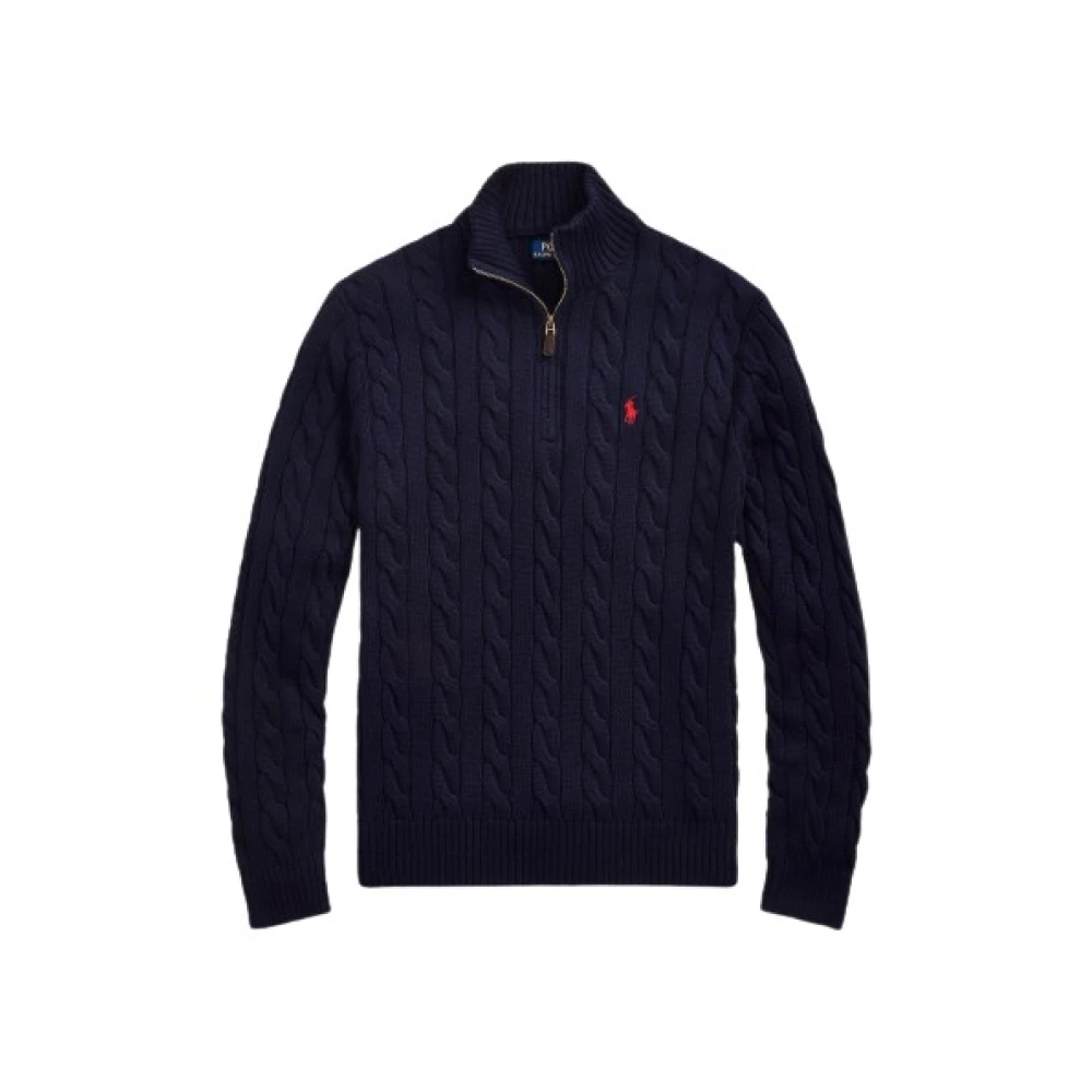 Polo Ralph Lauren Herr Blå Stickade Tröjor L, Bomull, Half-Zip Kabelstickad Tröja