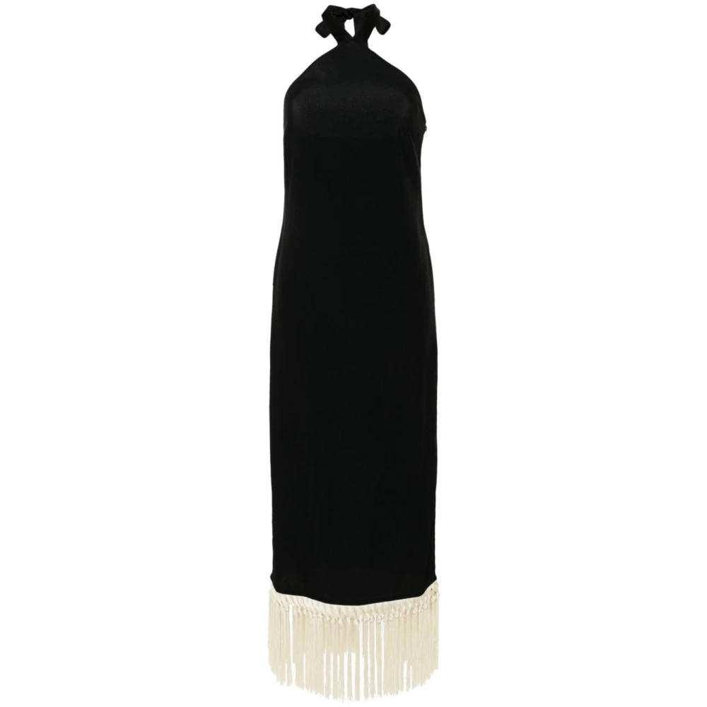 Taller Marmo Zwarte Halternek Jurk met Franjekant Black Dames