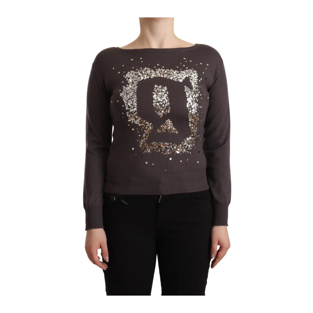 John Galliano Women's Brown Long Sleeve Jumper - Round-Neck Knitwear - 2XS - Knitwear