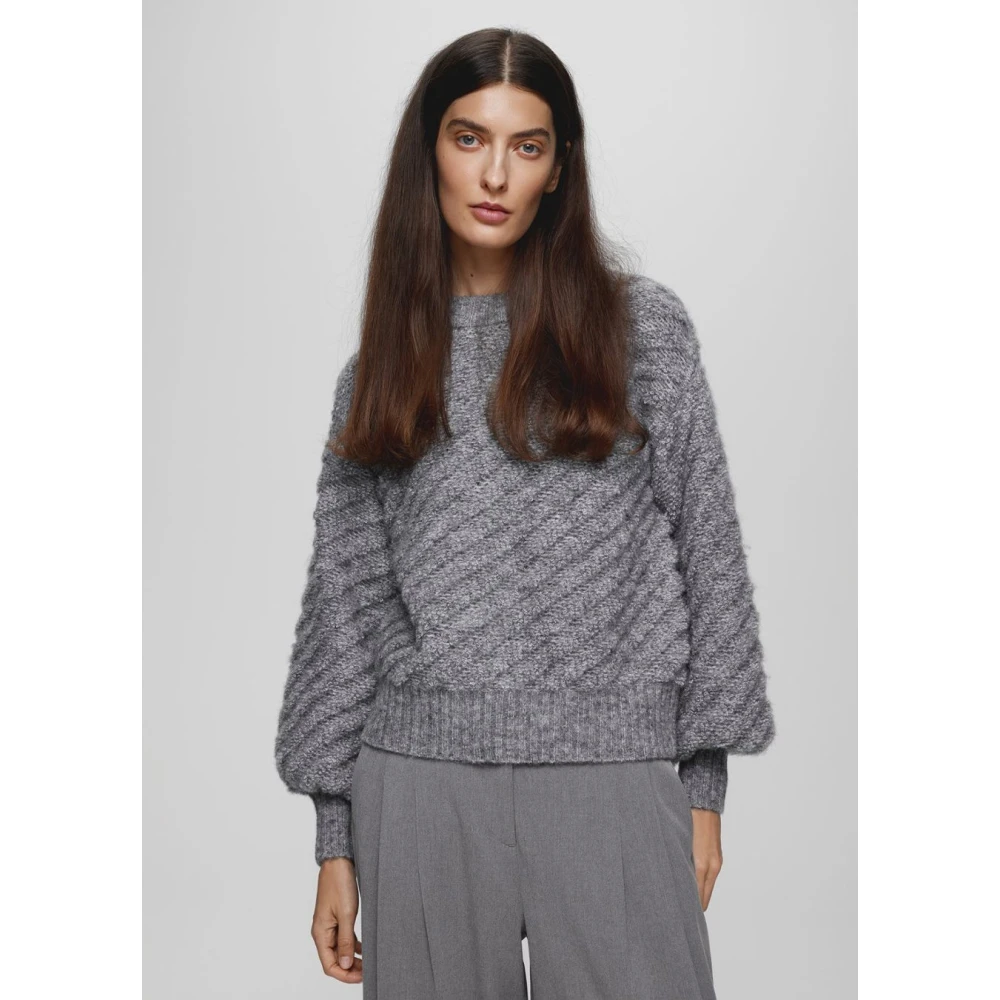 moss copenhagen Grijze Fluffy Trui met Ronde Hals Jaycie Gray Dames