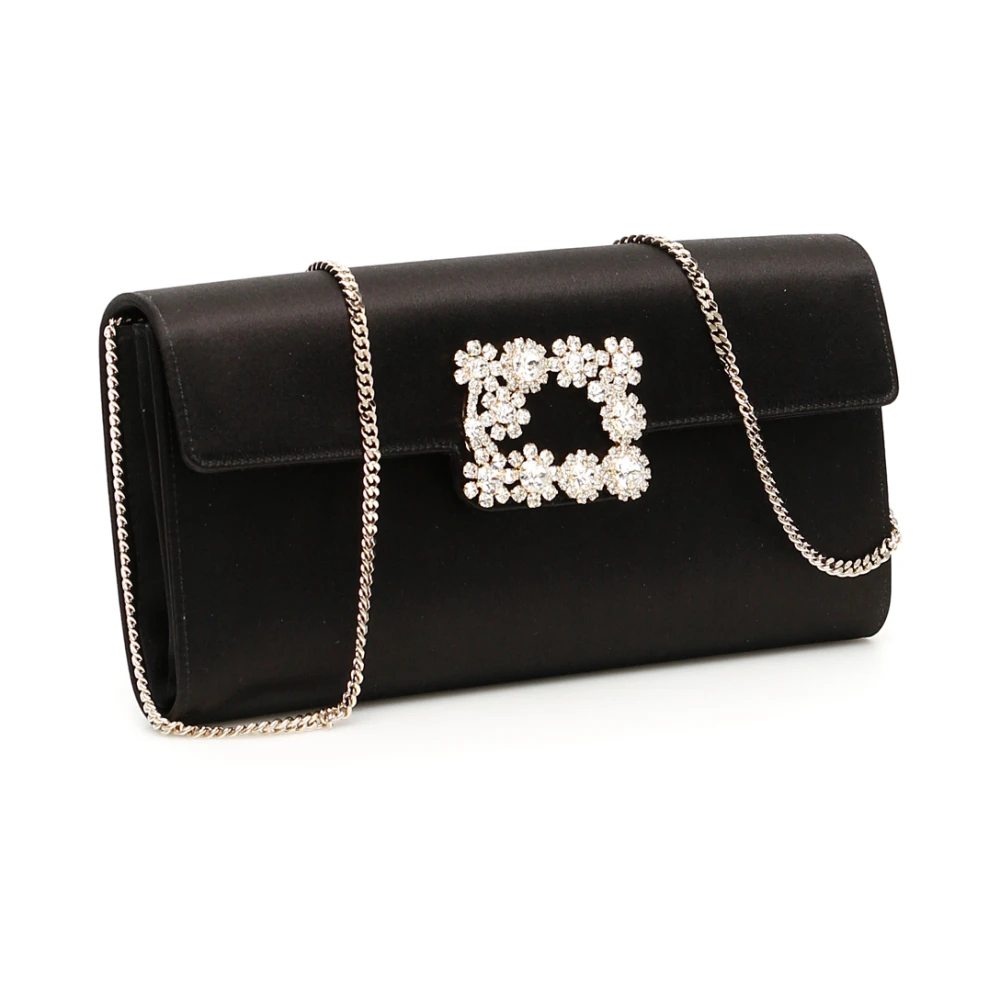 Roger Vivier Kristallen Bloem Envelop Clutch Tas Black Dames
