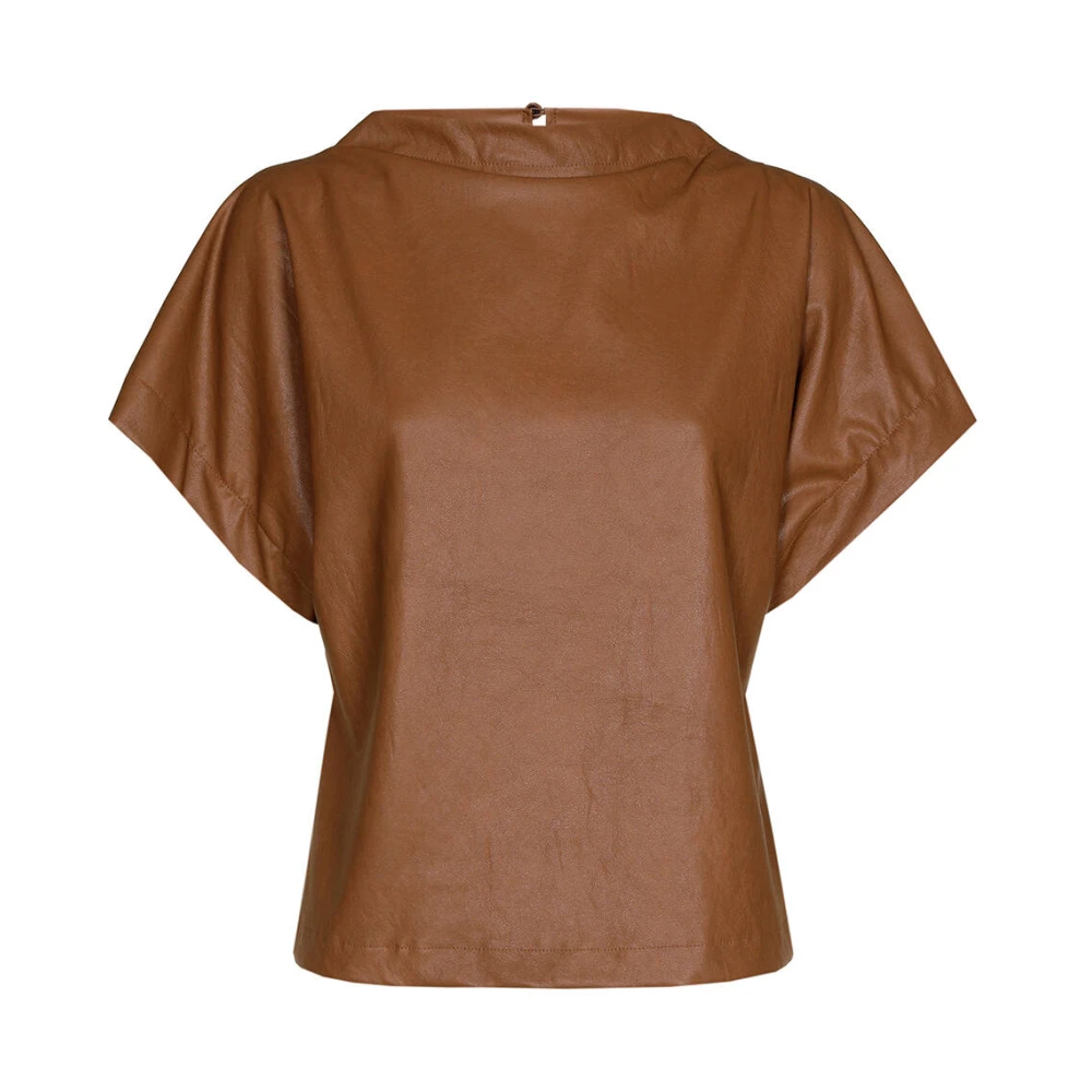 Caroline Biss Eco Lederen Korte Mouw Top Brown Dames