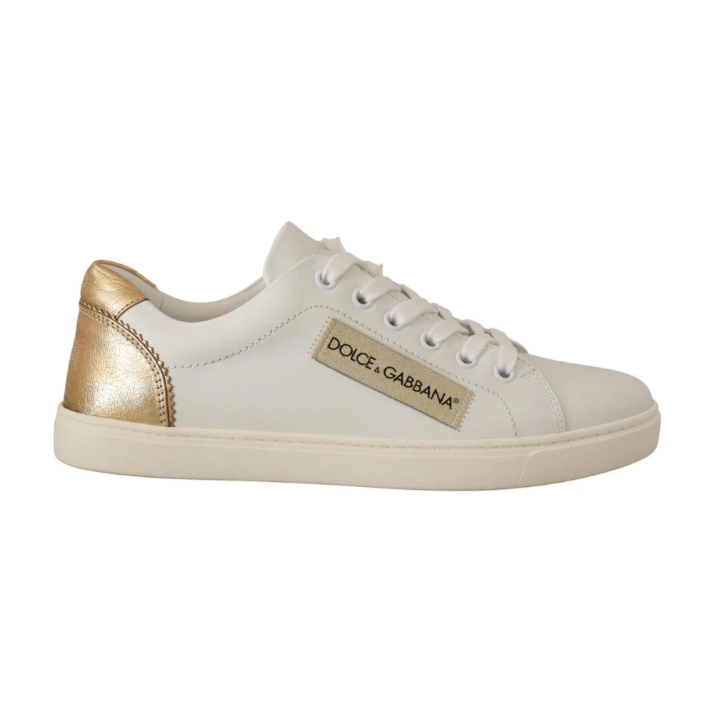 Dolce & Gabbana Femme Blanc Chaussures, Taille: 35 Eu Baskets En Cuir Et Or