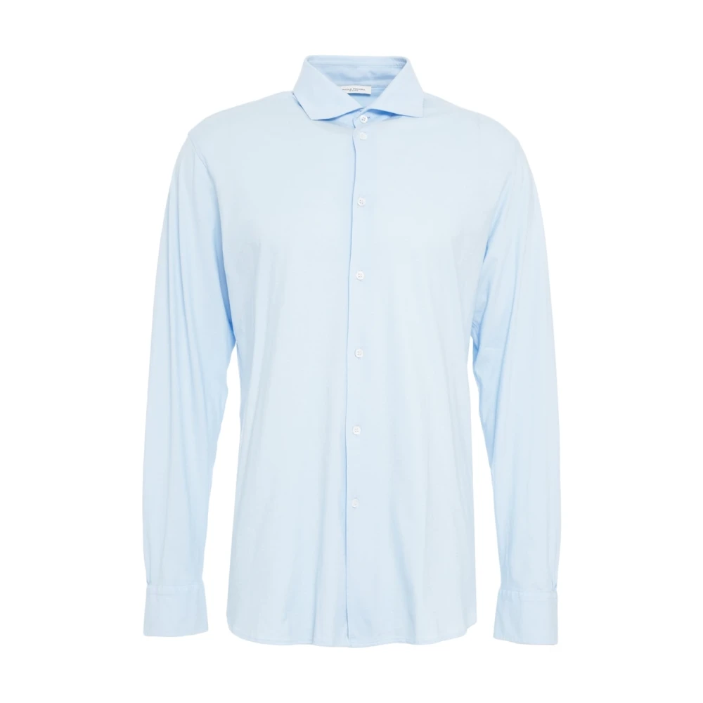 Paolo Pecora Blauw Jersey Shirt met Spreid Kraag Blue Heren