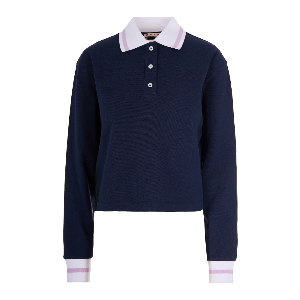 Marni Women's Blue Polo Shirts, 2XS, Piqué Long-Sleeved Polo Shirt