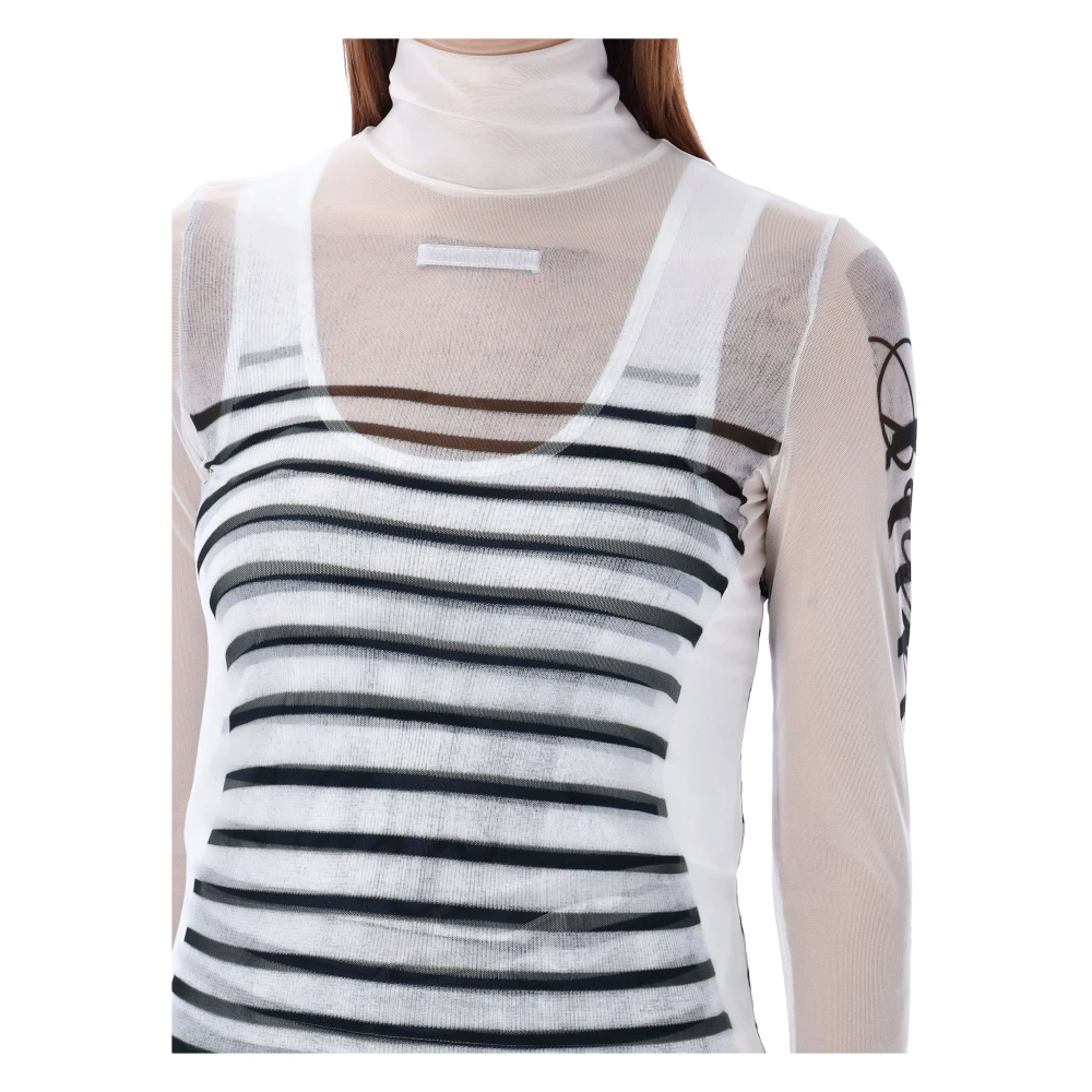 Jean Paul Gaultier Doorschijnende Turtleneck Top Navy White Dames