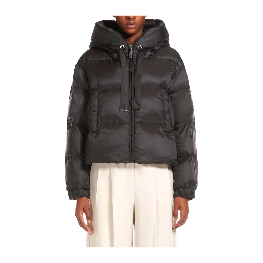 Max Mara Zwarte Korte Donsjas met Gestreept Quilten Black Dames