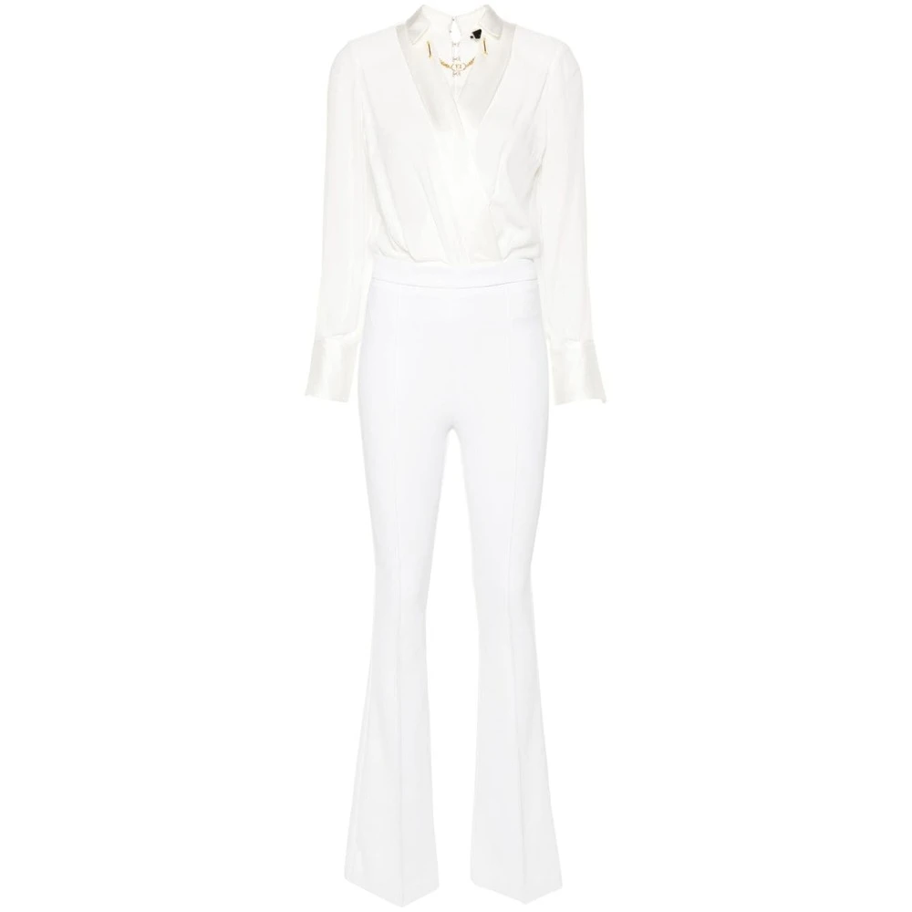 Vit jumpsuit i sidenmix med kedjedetaljer