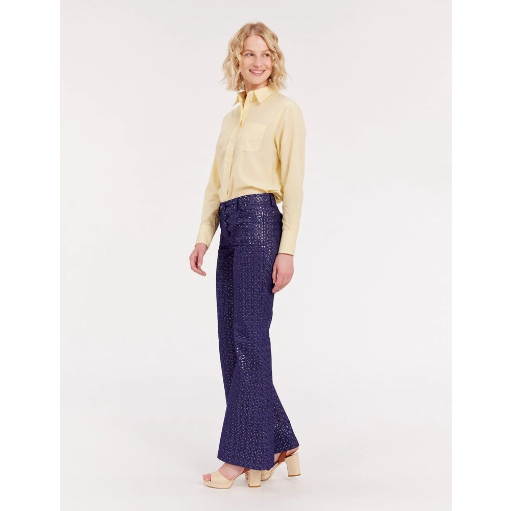 Ines De La Fressange Paris Navy Print Flare Broek Blue Dames