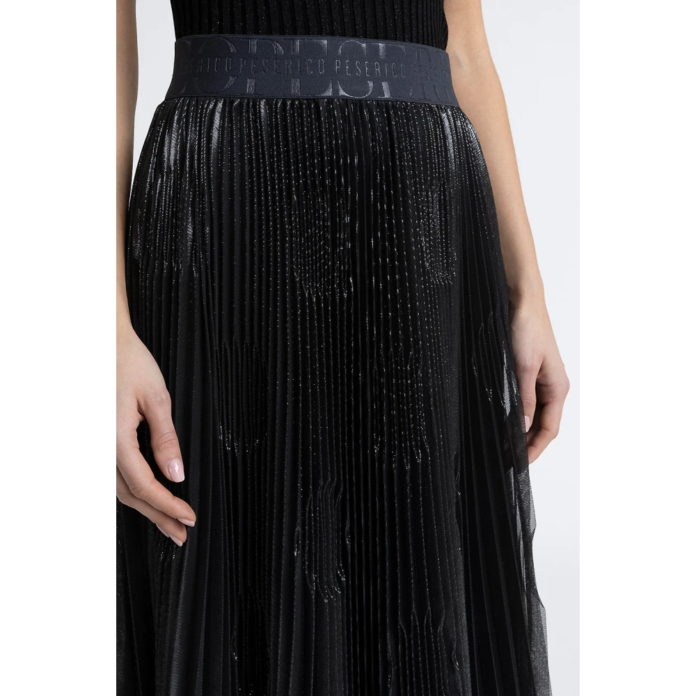 PESERICO Gelamineerde tule zonnestraal geplooide lange rok Black Dames