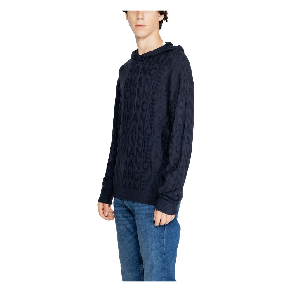 Armani Exchange Blauwe Hooded Gebreide Mannen Herfst Winter Blue Heren