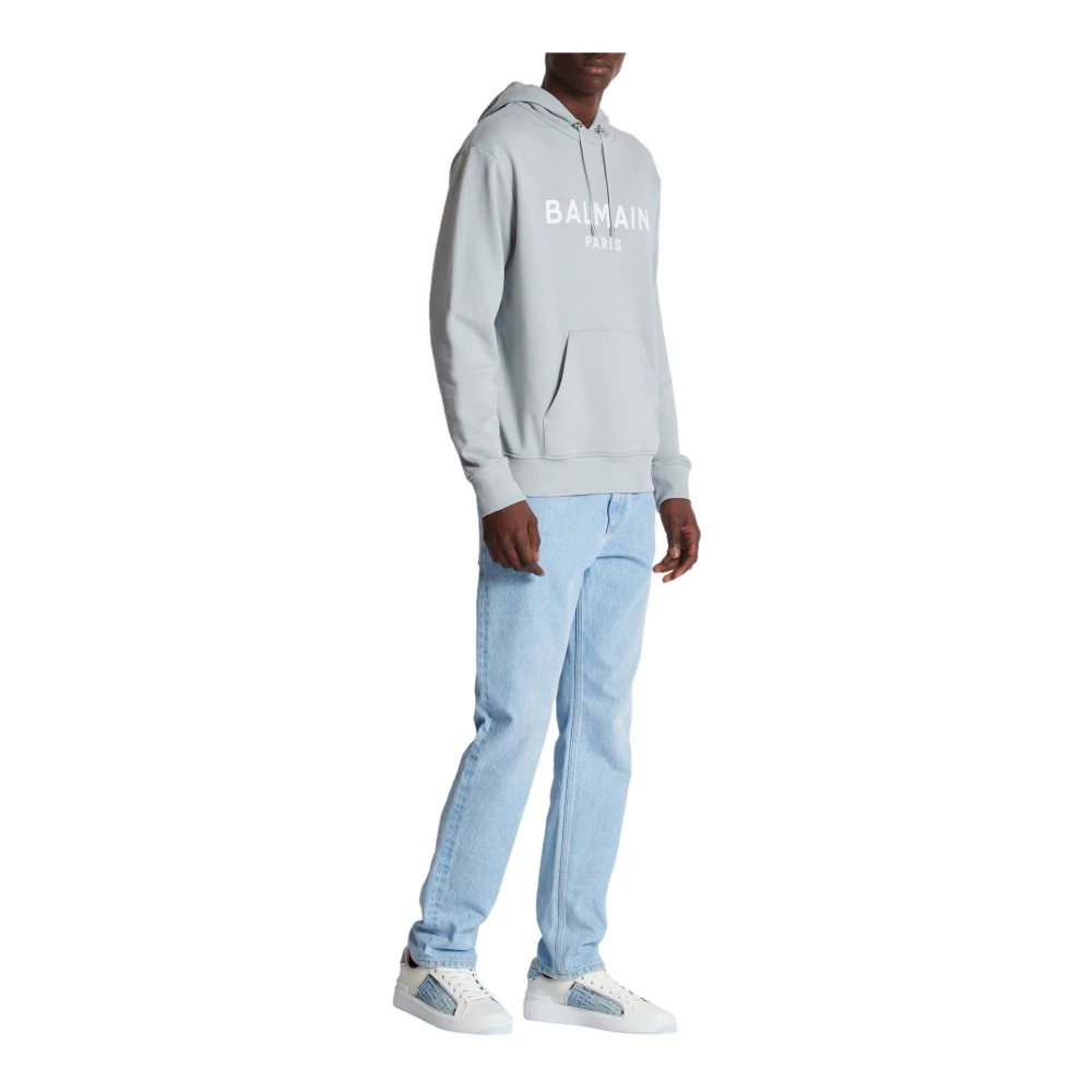 Balmain Printed Pari Hoodie Gray Heren