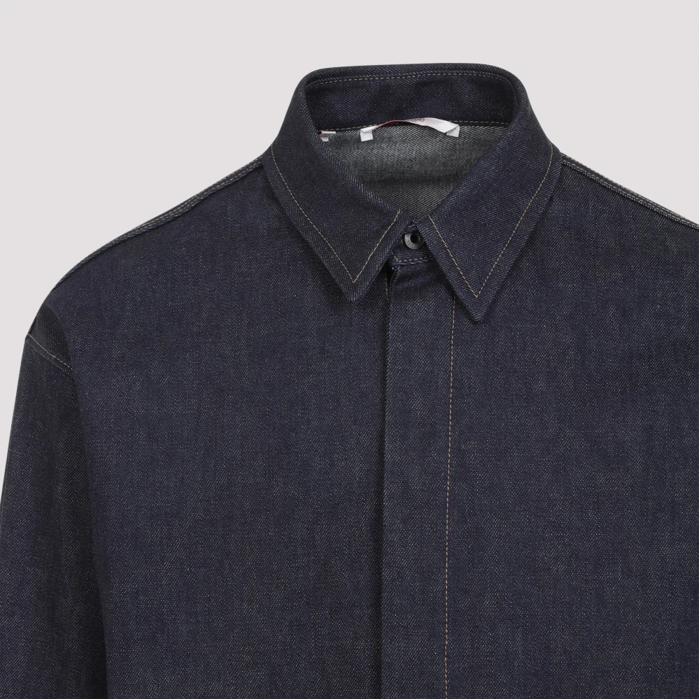 Valentino Donkere Denim Overhemd Blue Heren