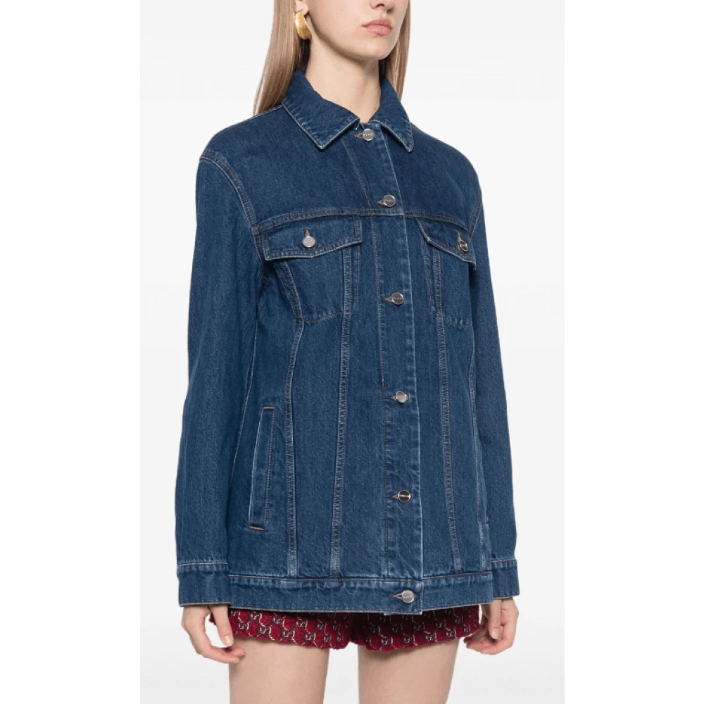 Gucci Denim Logo Jas met Contraststiksels Blue Dames