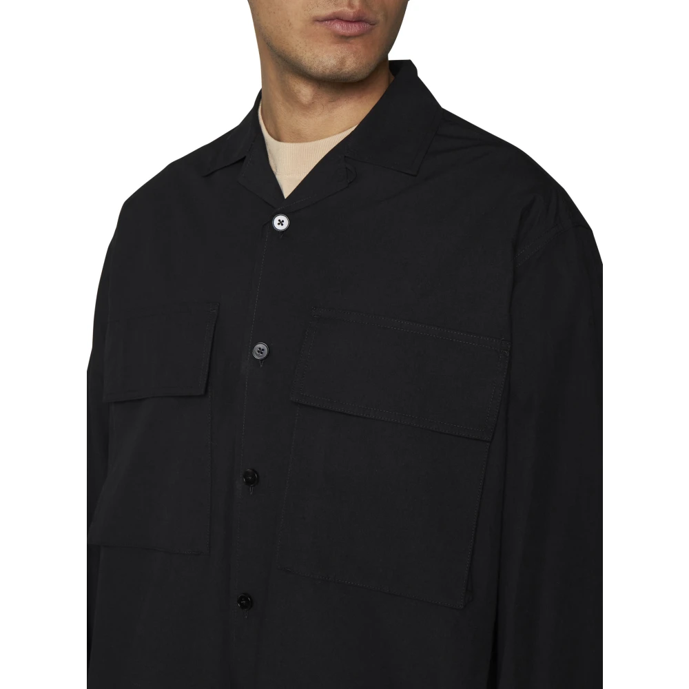 Jil Sander Zwarte Poplin Overhemd Klassieke Kraag Black Heren