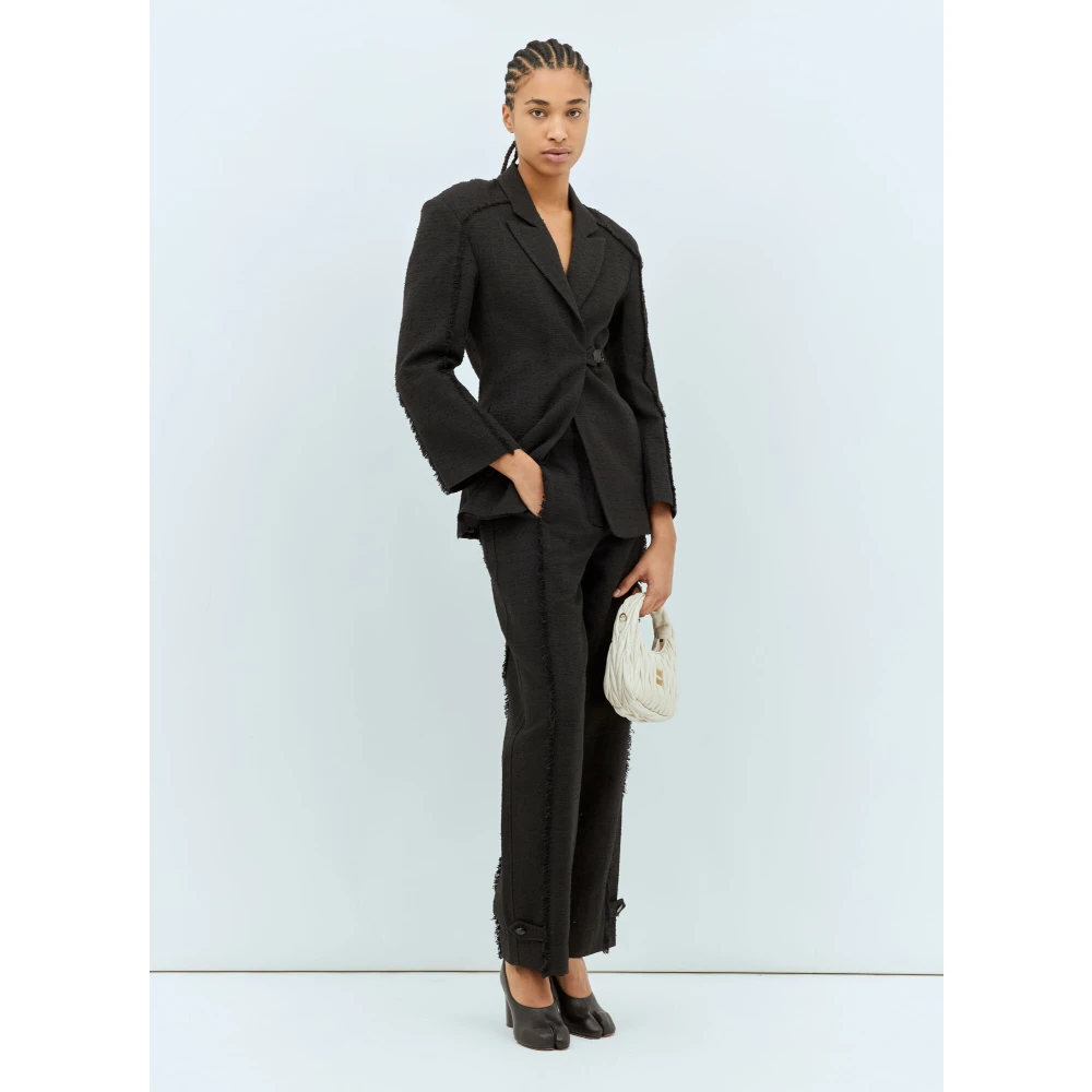 Ganni Gefranjerde Tweed Suiting Broek Black Dames