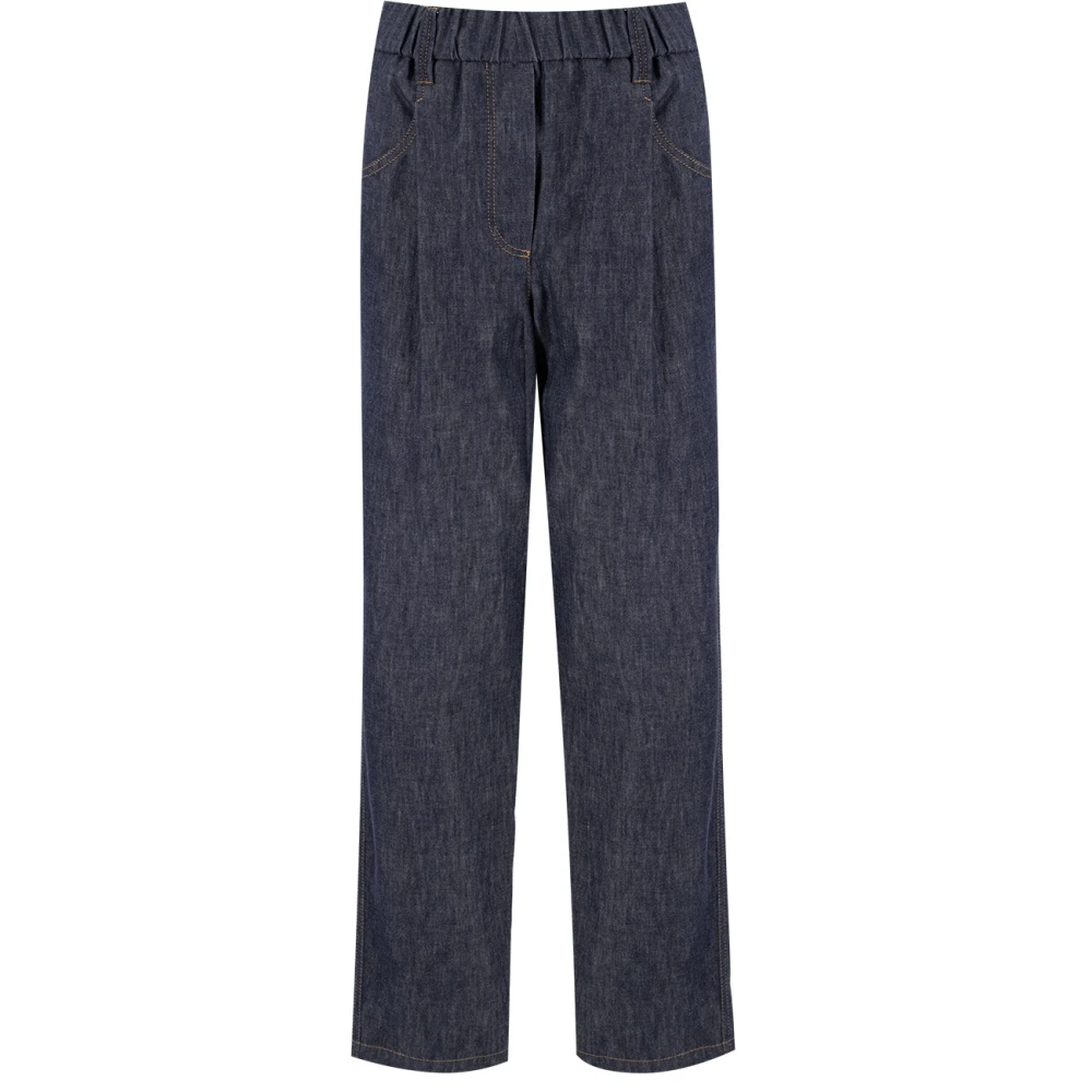 BRUNELLO CUCINELLI Klassieke Denimstijl Elastische Taillebroek Blue Dames