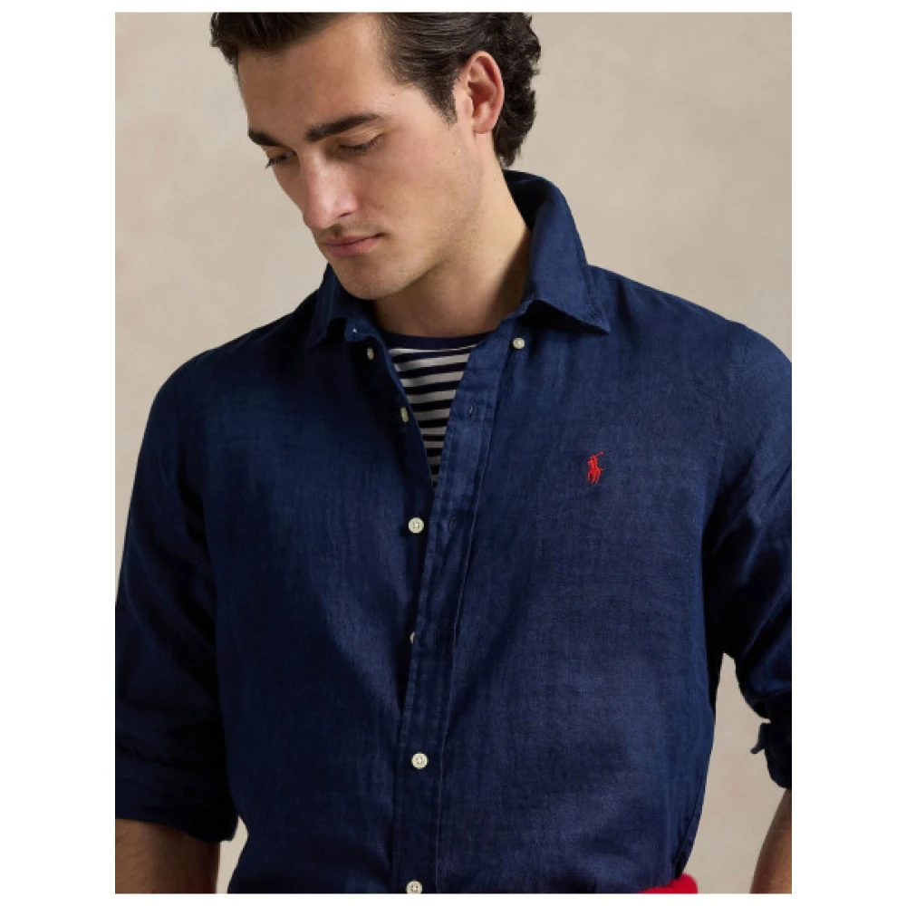 Polo Ralph Lauren Marine Linnen Overhemd Blue Heren