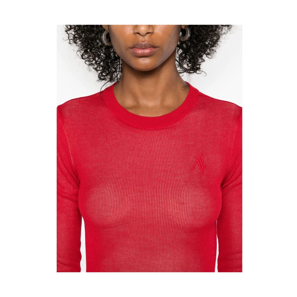 The Attico Rode Geborduurde Logo Crew Neck Jurk Red Dames