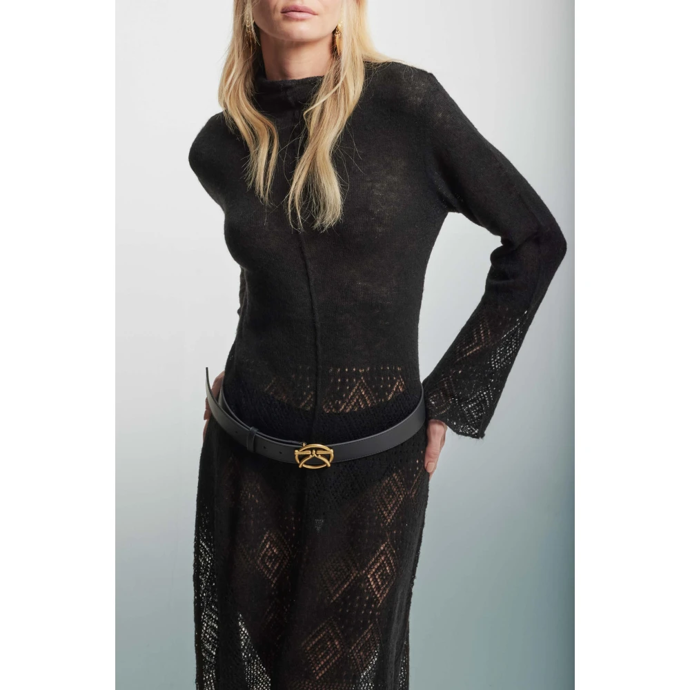 Kocca Elegante Gebreide Polo Hals Jurk Black Dames